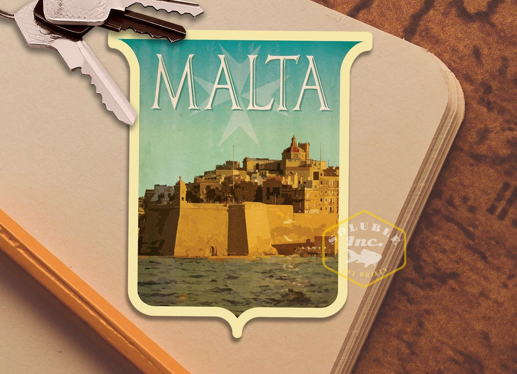 Malta Travel Sticker: Vintage Suitcase Decal