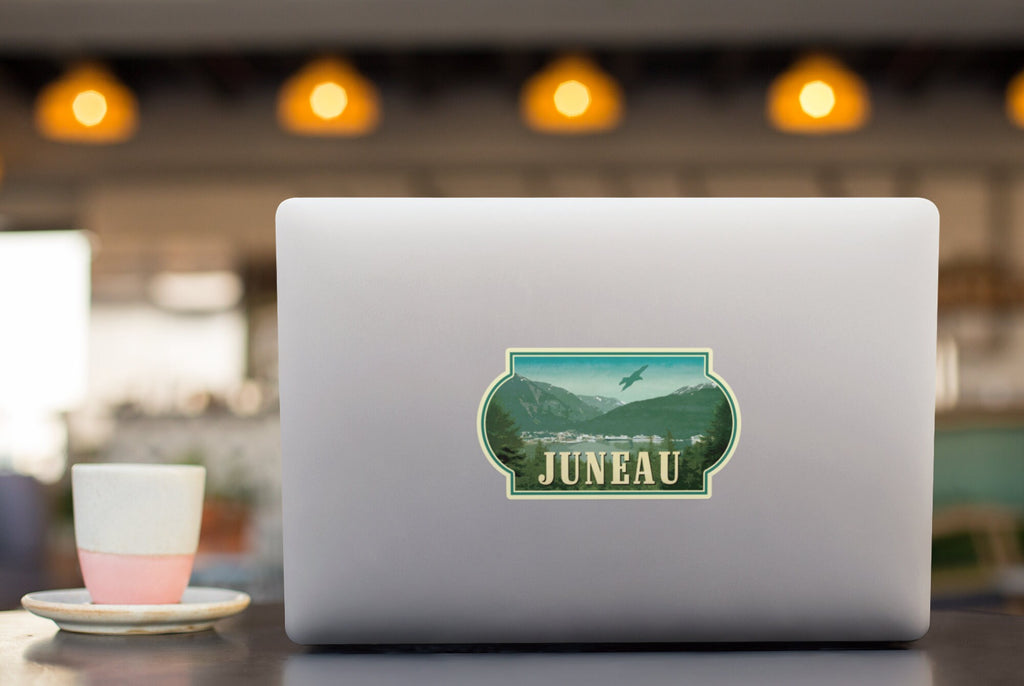 Juneau, Alaska travel sticker, vintage style decal for suitcase, luggage, laptop or water bottle