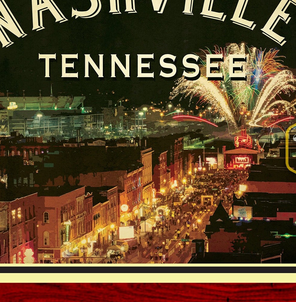 Nashville Tennessee travel sticker, vintage style decal for suitcase, luggage, laptop or water bottle