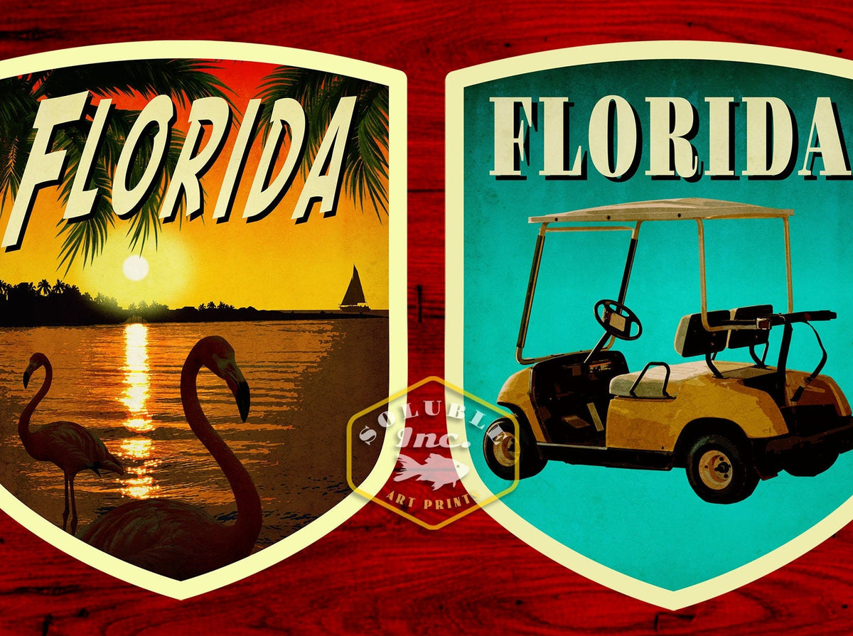 Florida travel sticker, vintage style decal for suitcase, luggage, laptop or water bottle