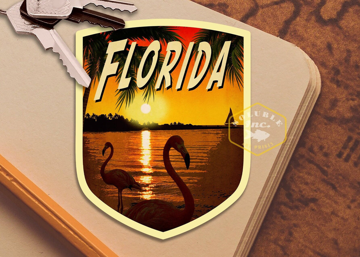 Florida travel sticker, vintage style decal for suitcase, luggage, laptop or water bottle