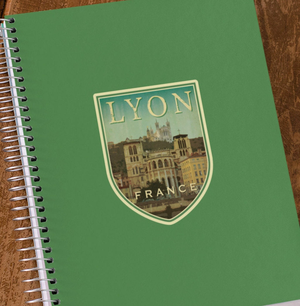 Lyon France Travel Sticker: Vintage Suitcase Luggage Decal
