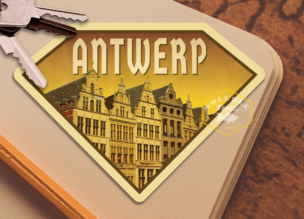 Antwerp Belgium Travel Sticker: Vintage Suitcase Luggage Decal