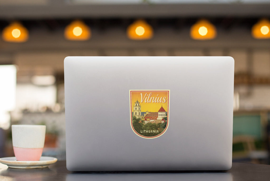 Vilnius Lithuania Travel Sticker: Vintage Suitcase Decal