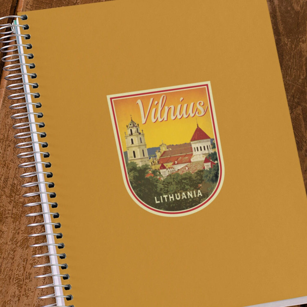 Vilnius Lithuania Travel Sticker: Vintage Suitcase Decal