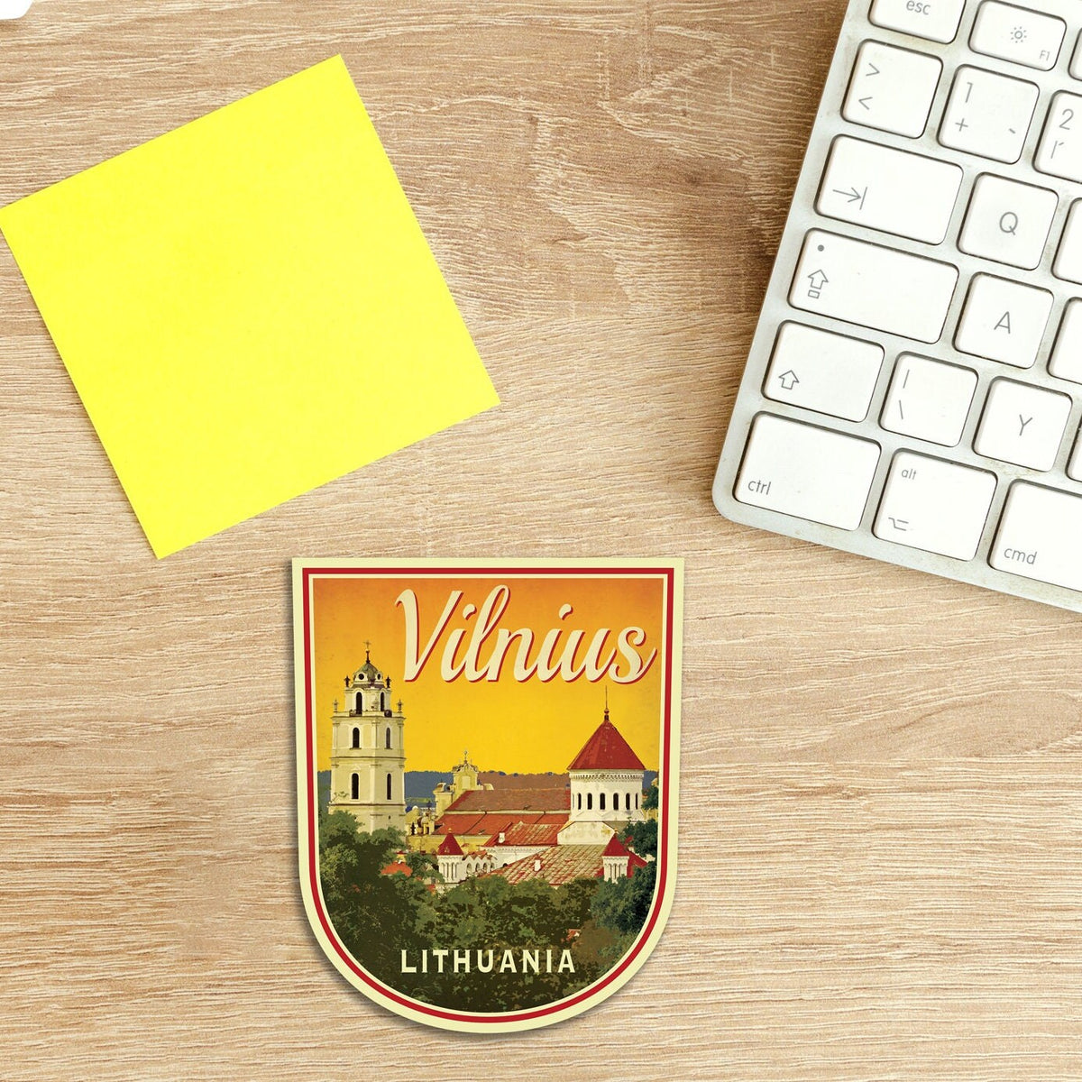 Vilnius Lithuania Travel Sticker: Vintage Suitcase Decal