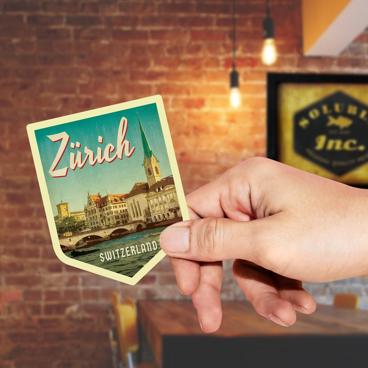 Zurich Switzerland Travel Sticker: Vintage=style Luggage, Laptop Decal