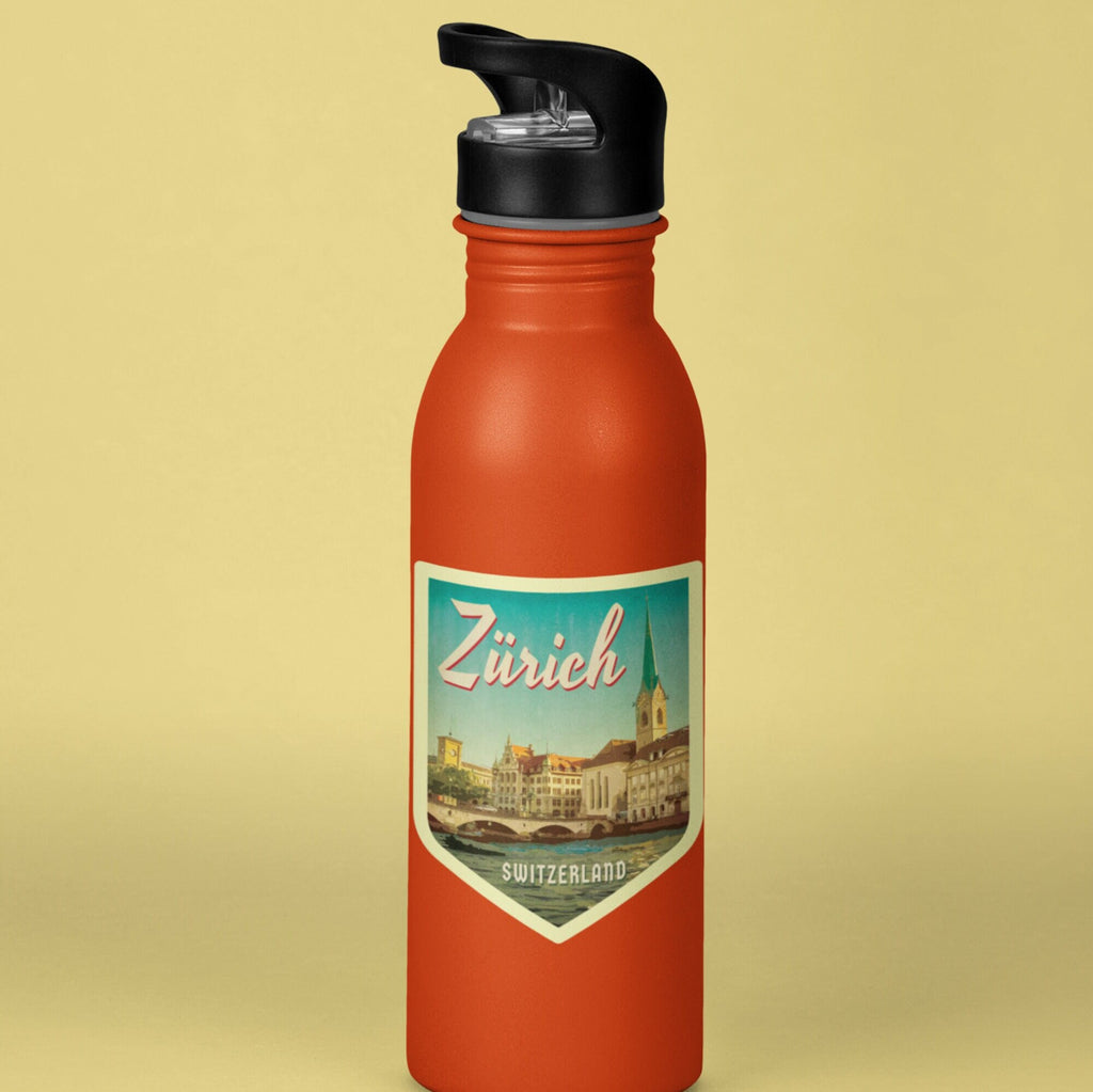 Zurich Switzerland Travel Sticker: Vintage=style Luggage, Laptop Decal