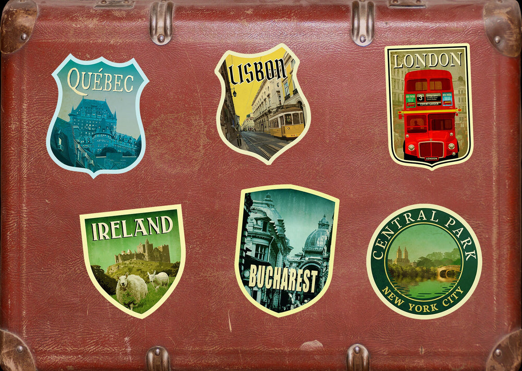 Bucharest Romania Travel Sticker: Vintage Suitcase Decal