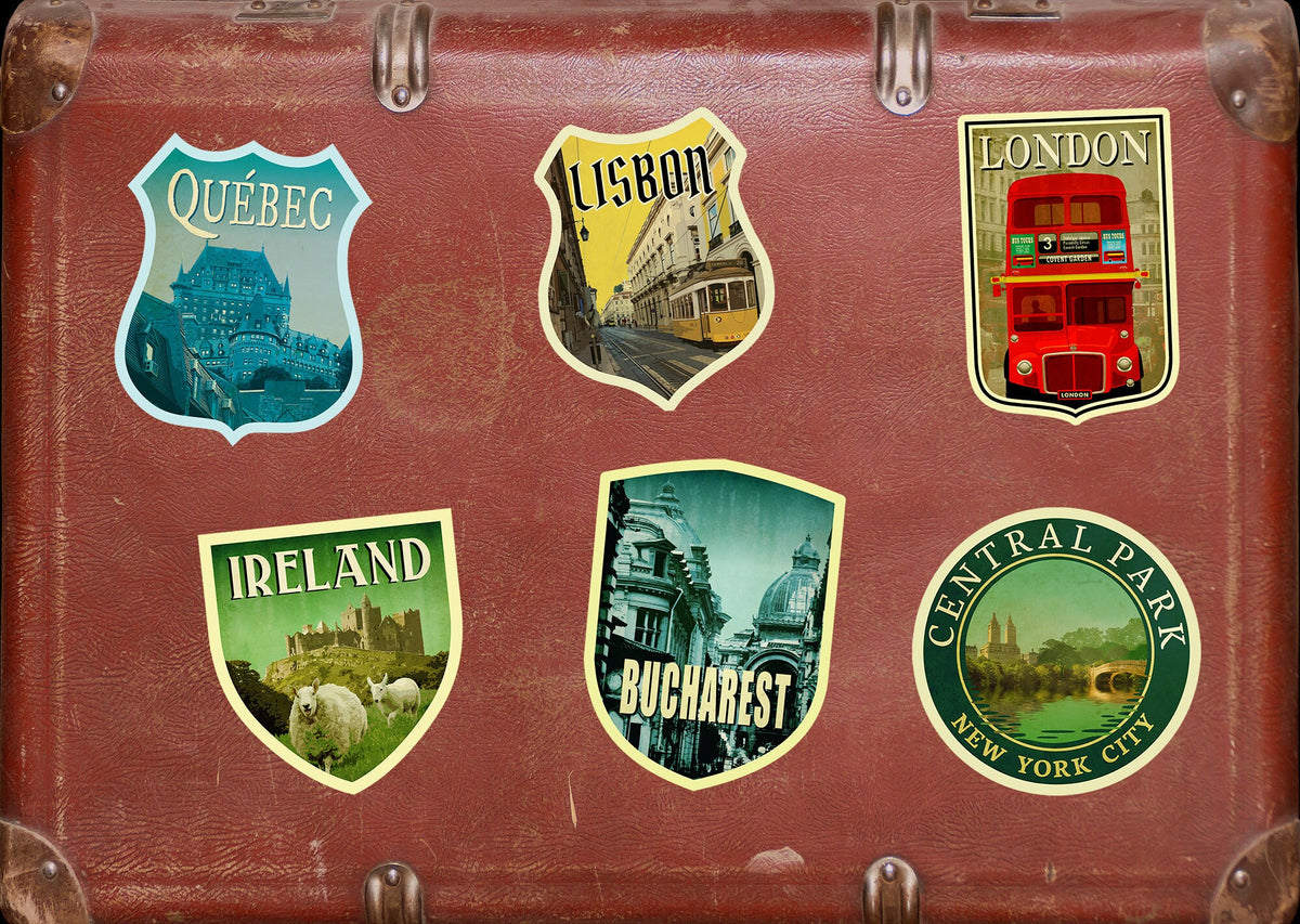 Bucharest Romania Travel Sticker: Vintage Suitcase Decal
