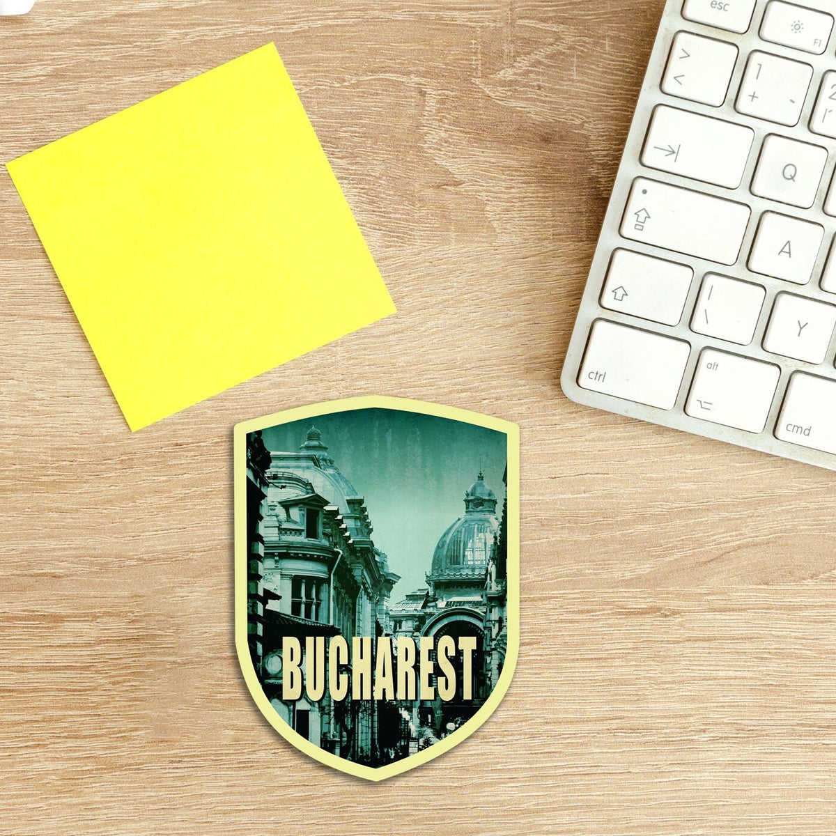 Bucharest Romania Travel Sticker: Vintage Suitcase Decal