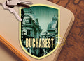 Bucharest Romania Travel Sticker: Vintage Suitcase Decal