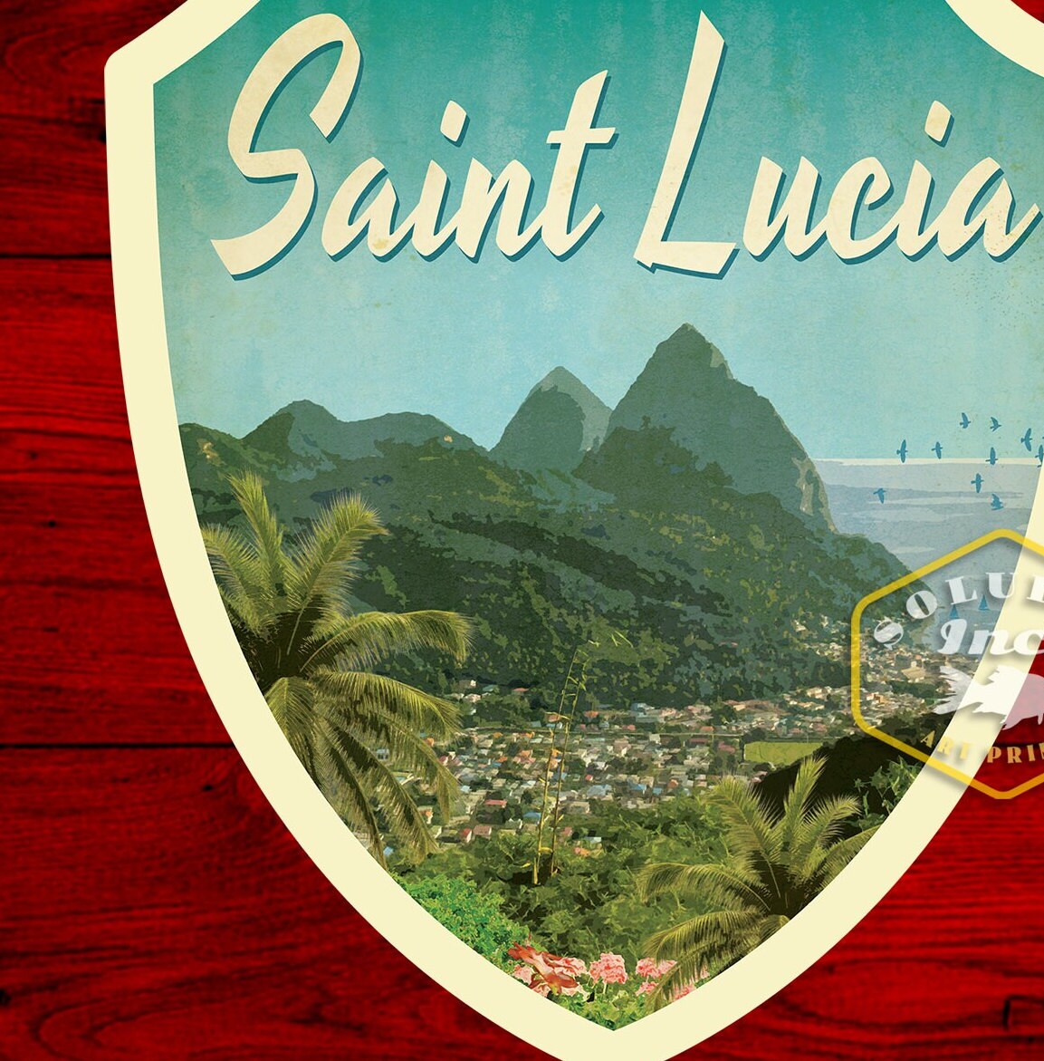 Saint Lucia travel sticker, vintage style decal for suitcase, luggage, laptop or water bottle
