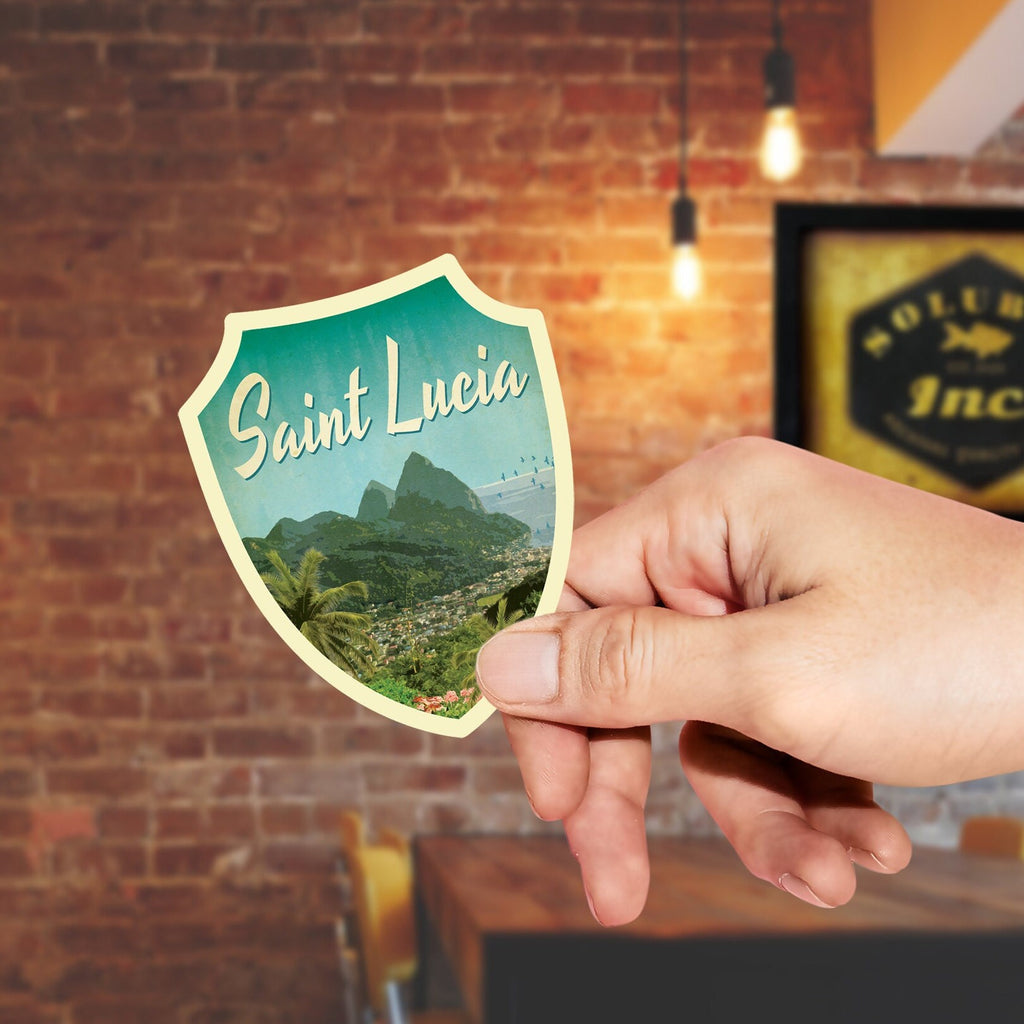 Saint Lucia travel sticker, vintage style decal for suitcase, luggage, laptop or water bottle