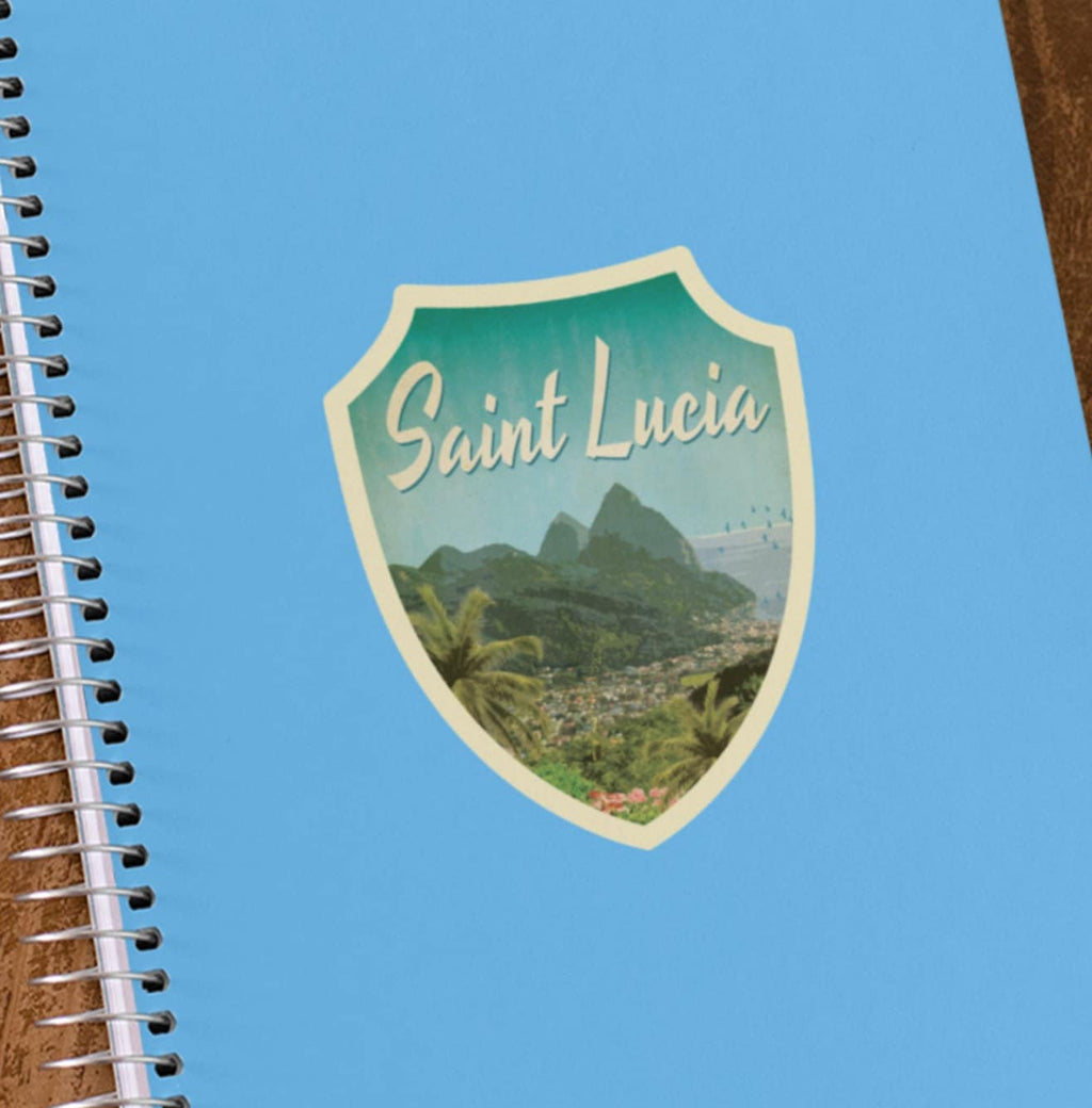 Saint Lucia travel sticker, vintage style decal for suitcase, luggage, laptop or water bottle