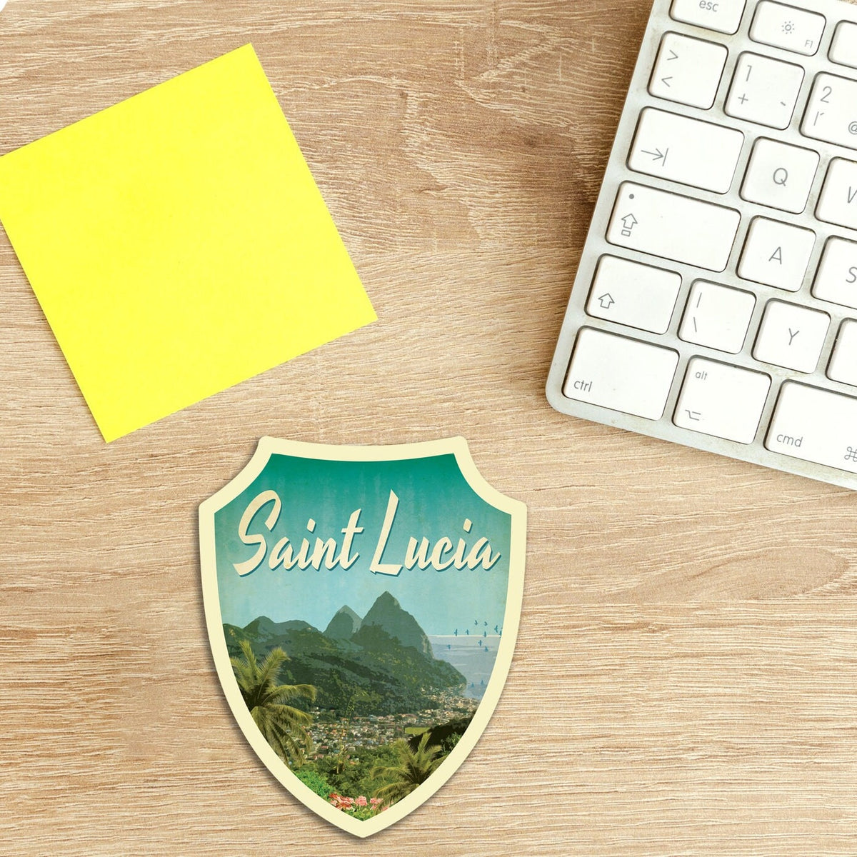 Saint Lucia travel sticker, vintage style decal for suitcase, luggage, laptop or water bottle