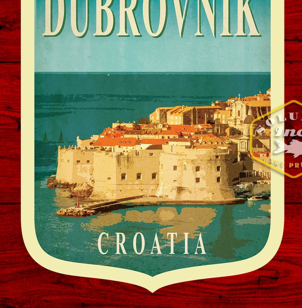 Dubrovnik Croatia Travel Sticker: Vintage Suitcase Decal