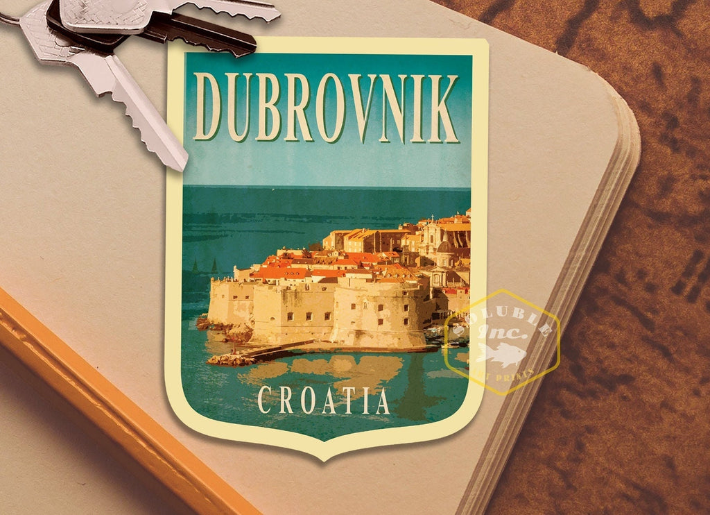 Dubrovnik Croatia Travel Sticker: Vintage Suitcase Decal