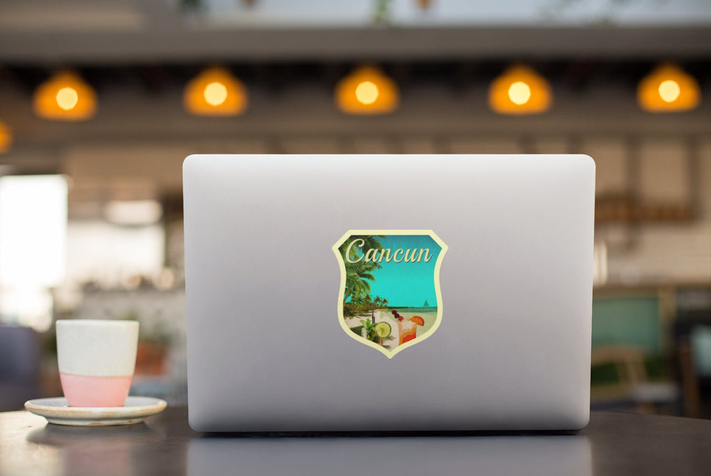 Cancun Mexico travel sticker, vintage style decal for suitcase, luggage, laptop or water bottle