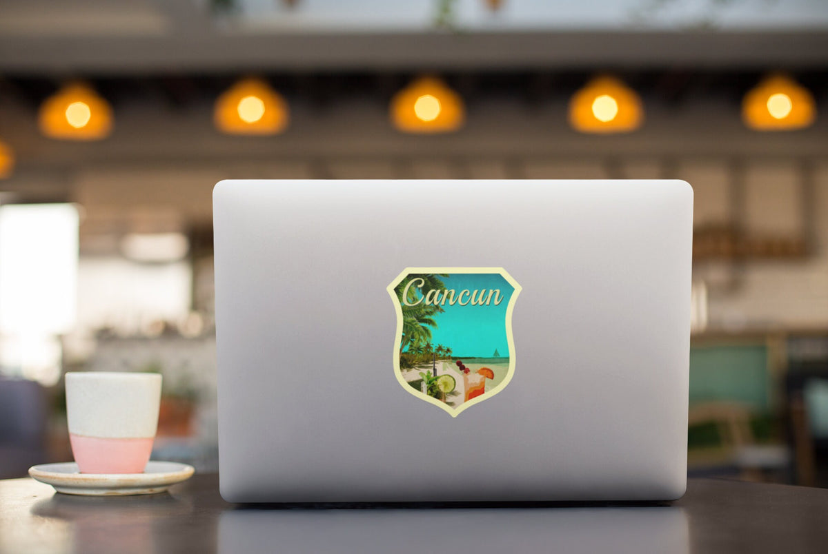 Cancun Mexico travel sticker, vintage style decal for suitcase, luggage, laptop or water bottle