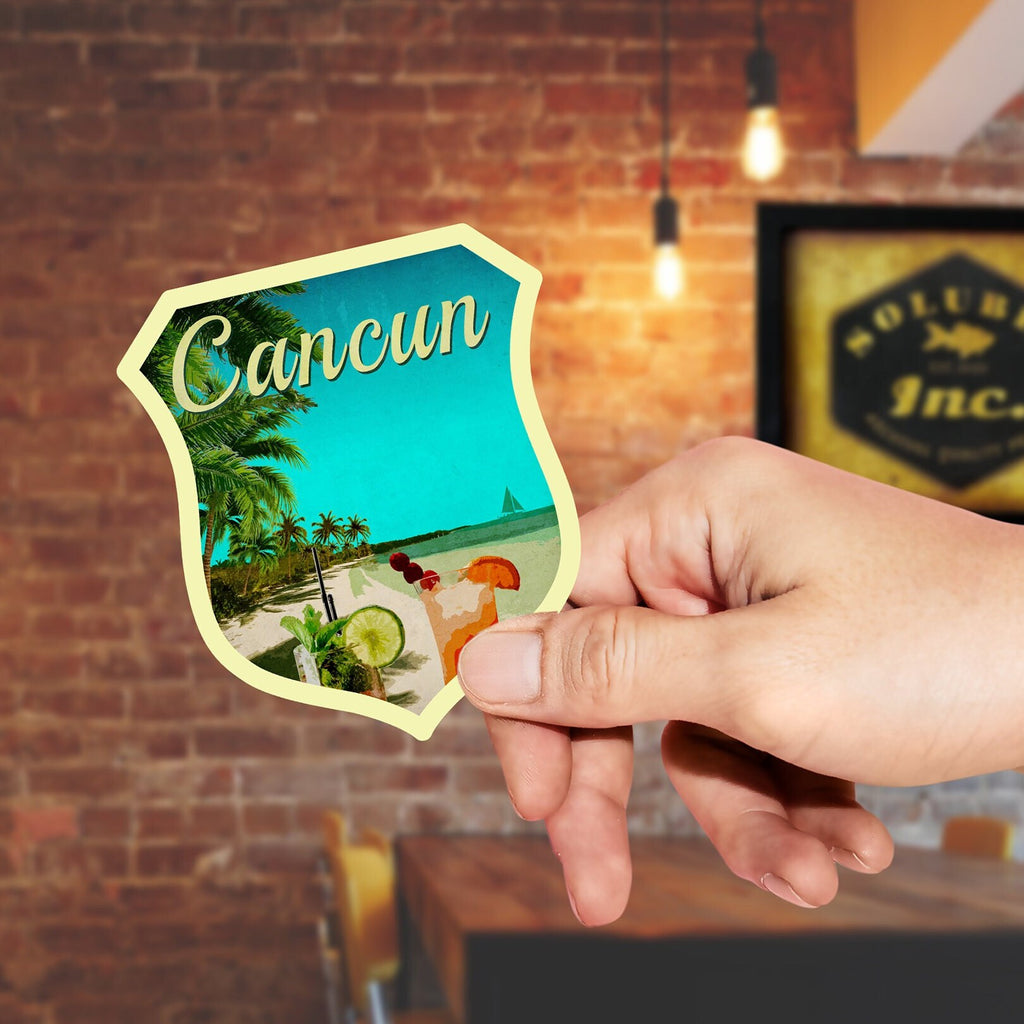 Cancun Mexico travel sticker, vintage style decal for suitcase, luggage, laptop or water bottle