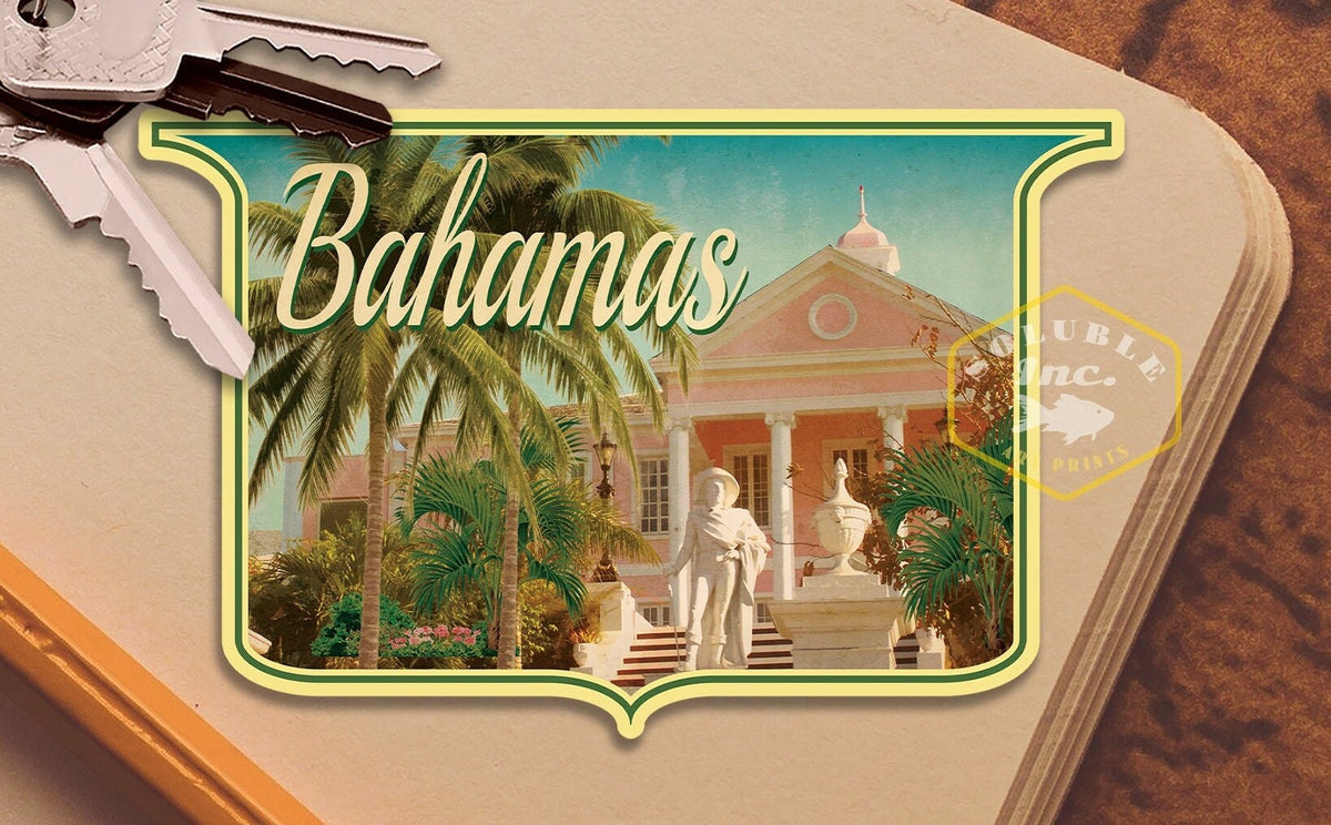 Bahamas travel sticker, vintage style decal for suitcase, luggage, laptop or water bottle