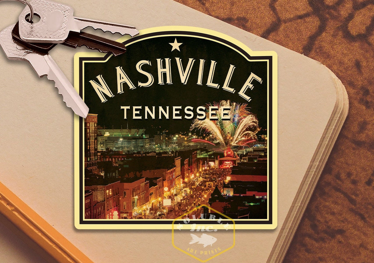 Nashville Tennessee travel sticker, vintage style decal for suitcase, luggage, laptop or water bottle