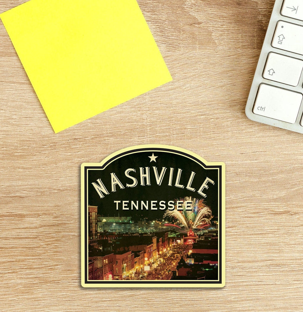 Nashville Tennessee travel sticker, vintage style decal for suitcase, luggage, laptop or water bottle