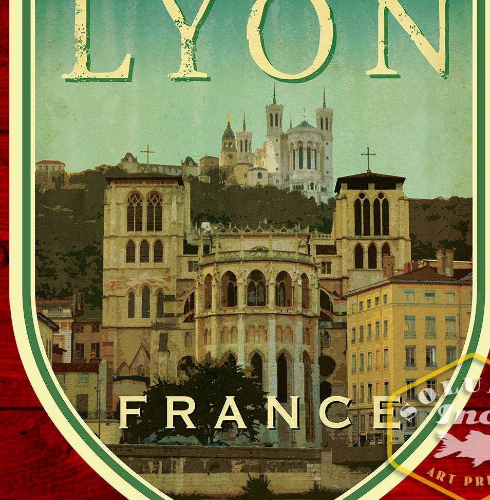 Lyon France Travel Sticker: Vintage Suitcase Luggage Decal