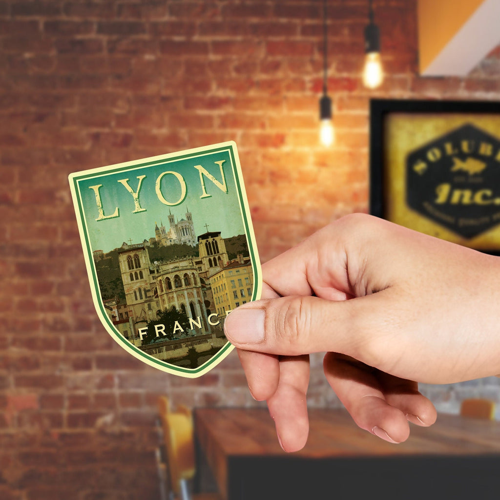 Lyon France Travel Sticker: Vintage Suitcase Luggage Decal