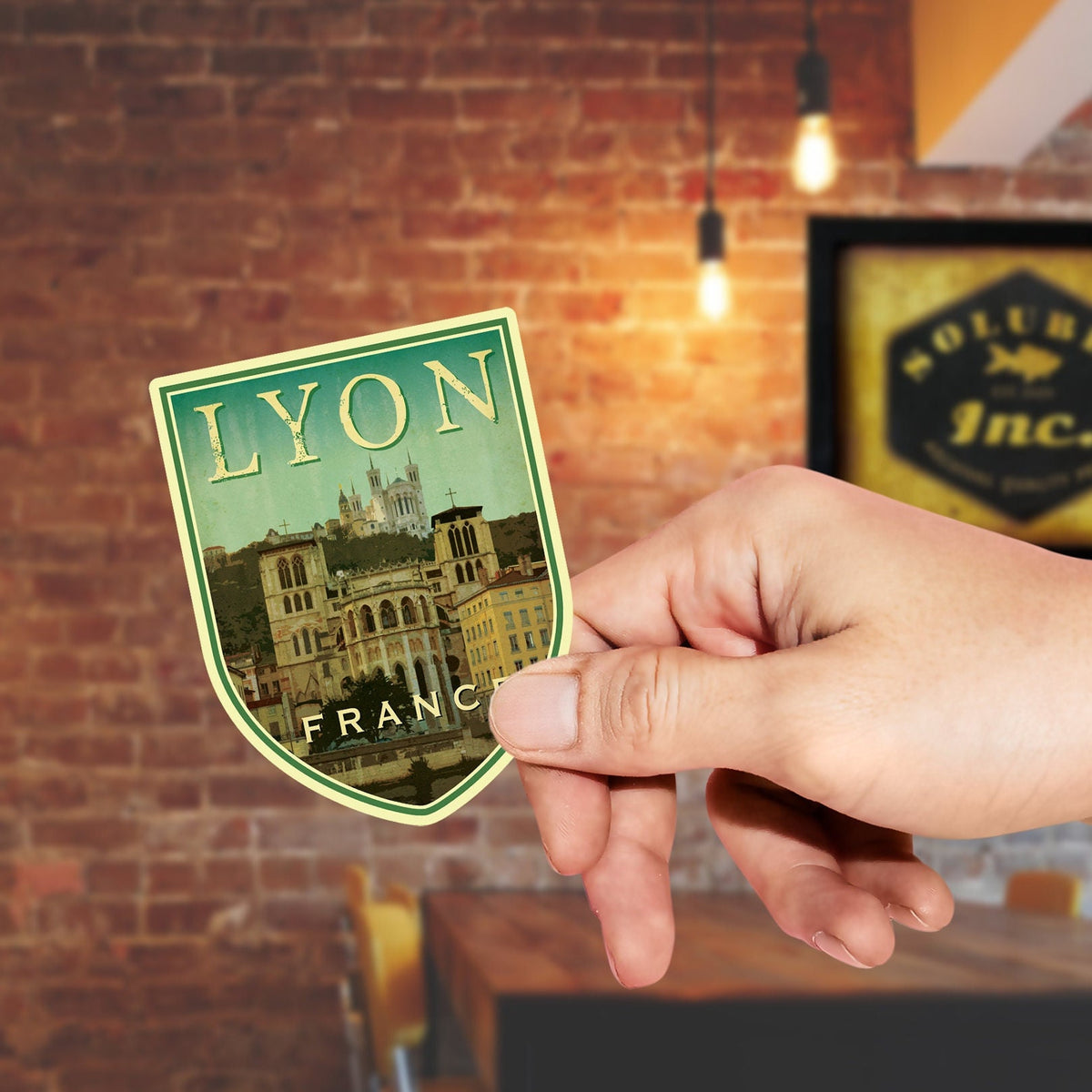Lyon France Travel Sticker: Vintage Suitcase Luggage Decal
