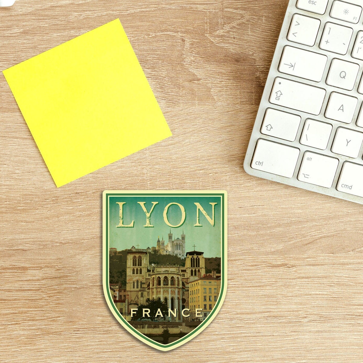 Lyon France Travel Sticker: Vintage Suitcase Luggage Decal
