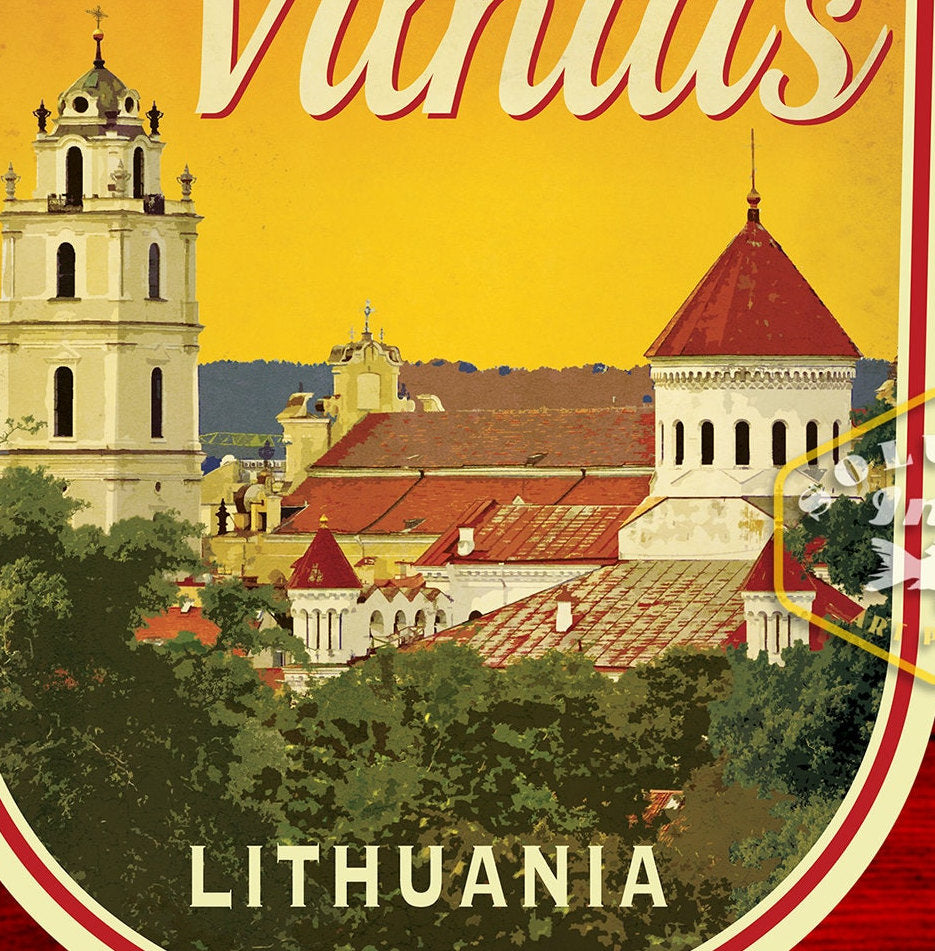 Vilnius Lithuania Travel Sticker: Vintage Suitcase Decal