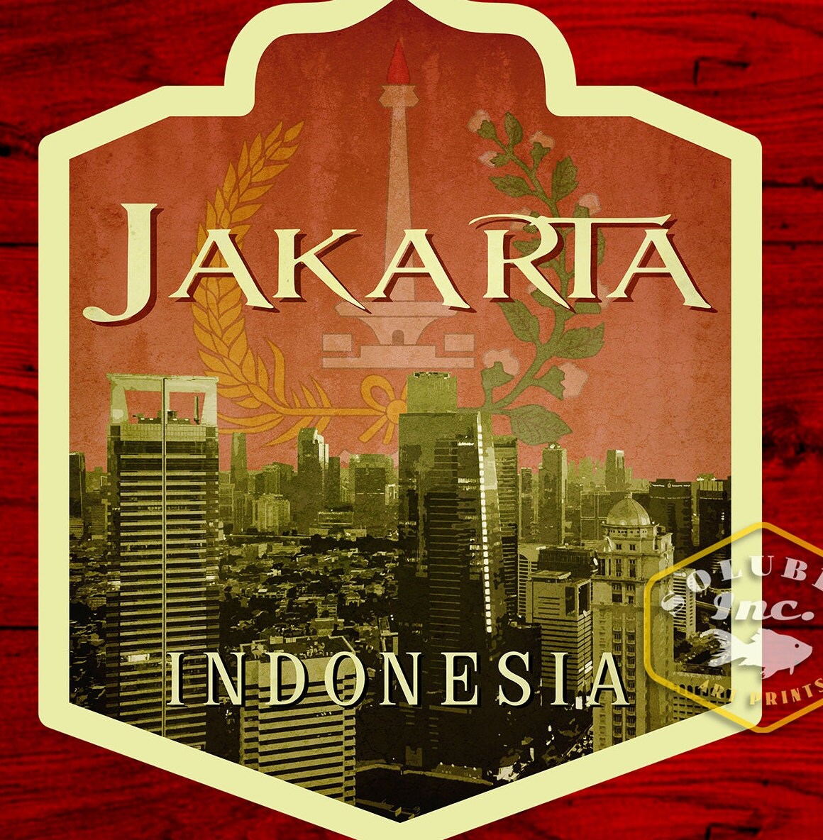 Jakarta Indonesia travel sticker, vintage style decal for suitcase, luggage, laptop or water bottle