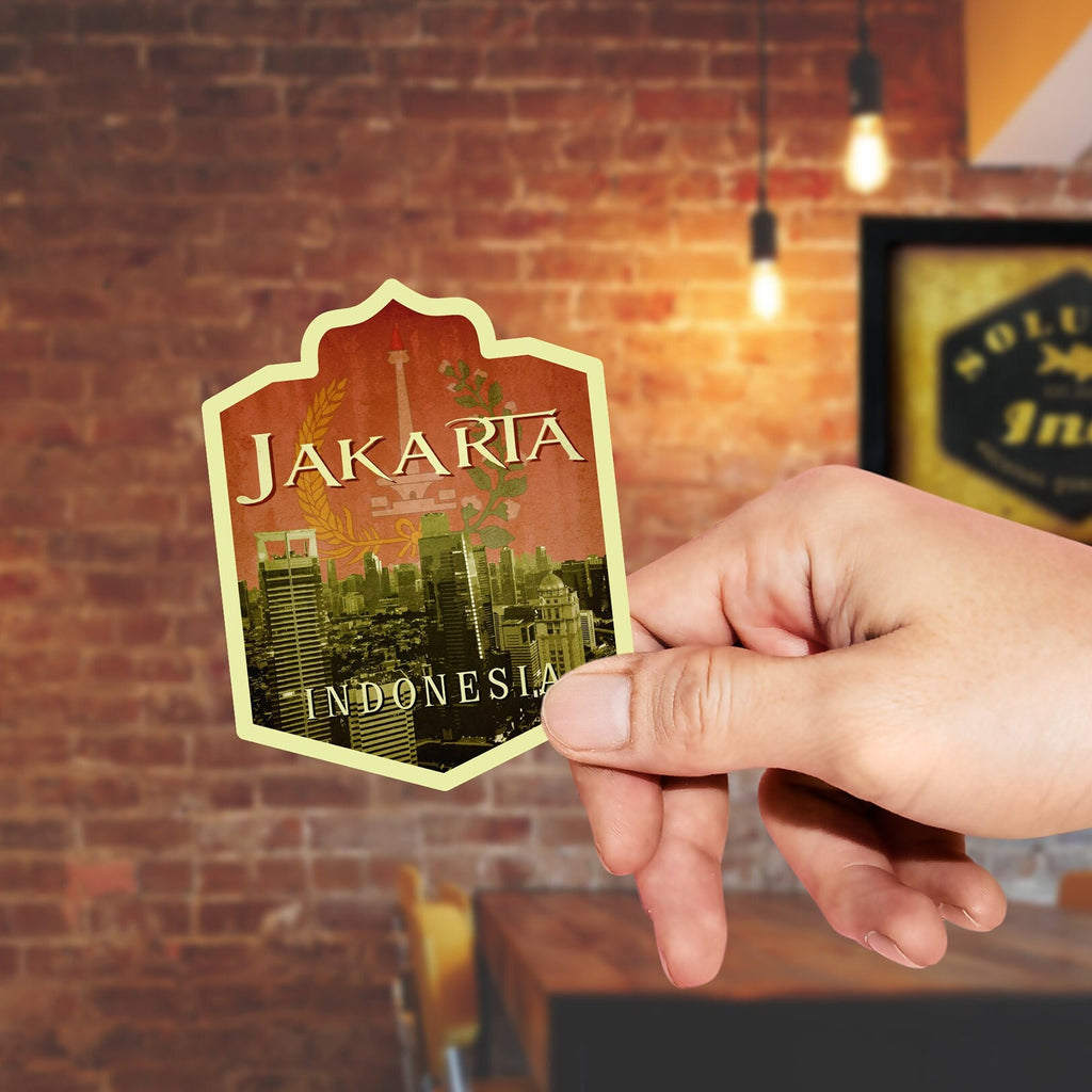 Jakarta Indonesia travel sticker, vintage style decal for suitcase, luggage, laptop or water bottle