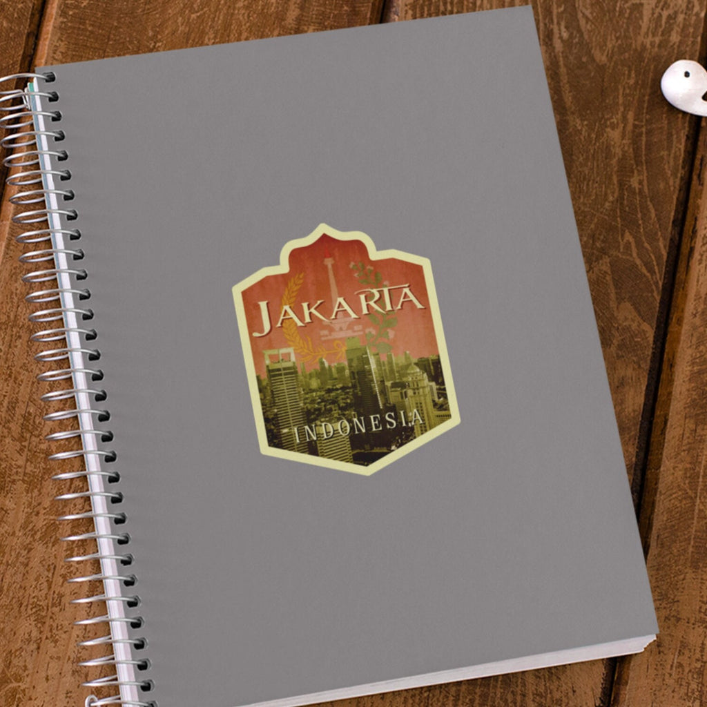 Jakarta Indonesia travel sticker, vintage style decal for suitcase, luggage, laptop or water bottle