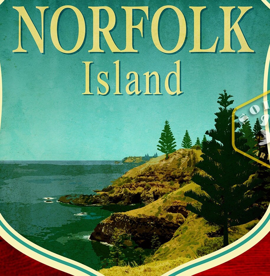 Norfolk Island travel sticker, vintage style decal for suitcase, luggage, laptop or water bottle