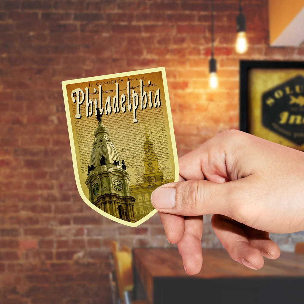 Philadelphia travel sticker, vintage style decal for suitcase, luggage, laptop or water bottle