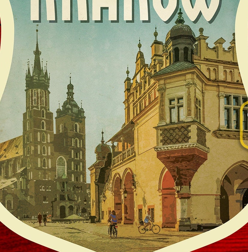 Krakow Poland Travel Sticker: Vintage Suitcase Decal