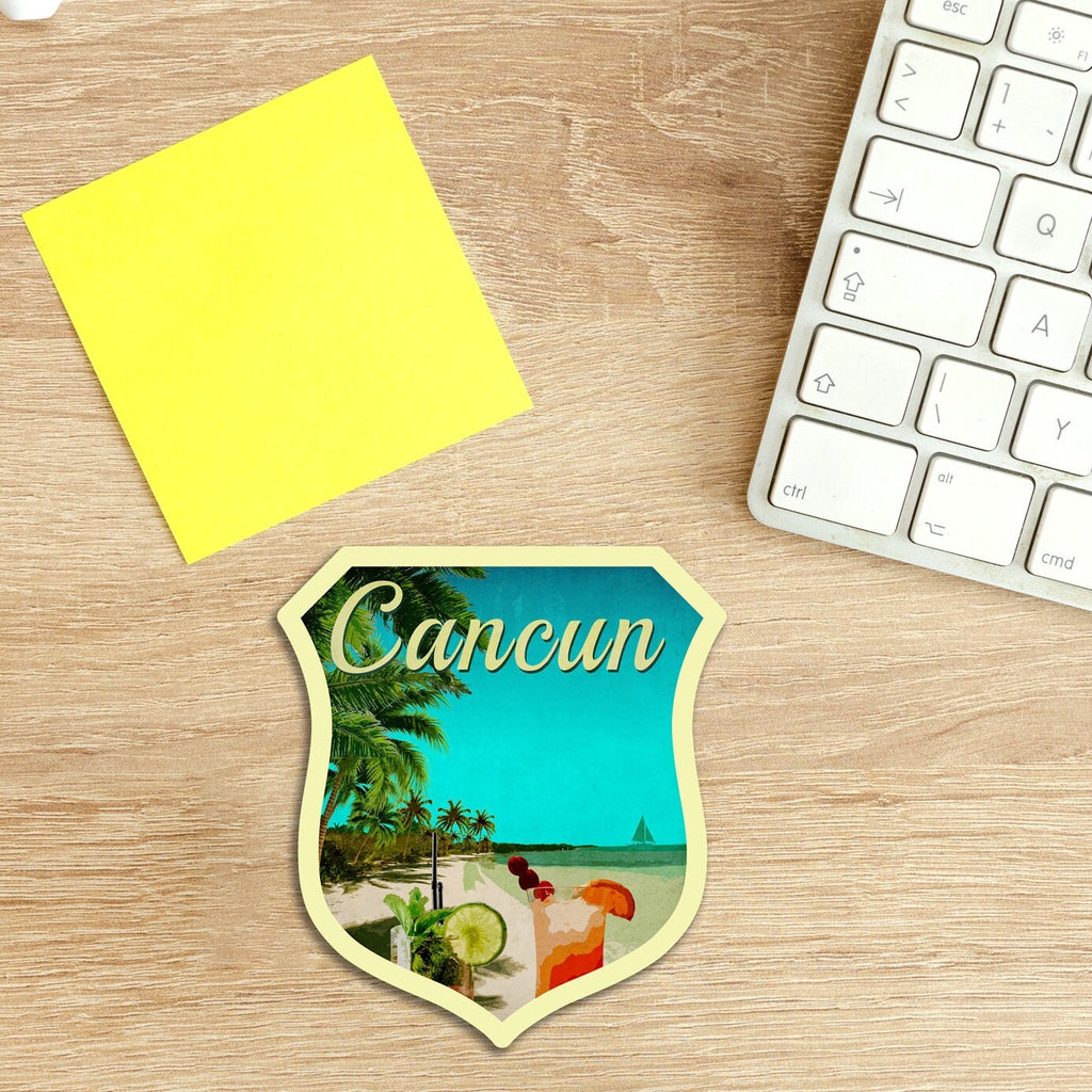 Cancun Mexico travel sticker, vintage style decal for suitcase, luggage, laptop or water bottle