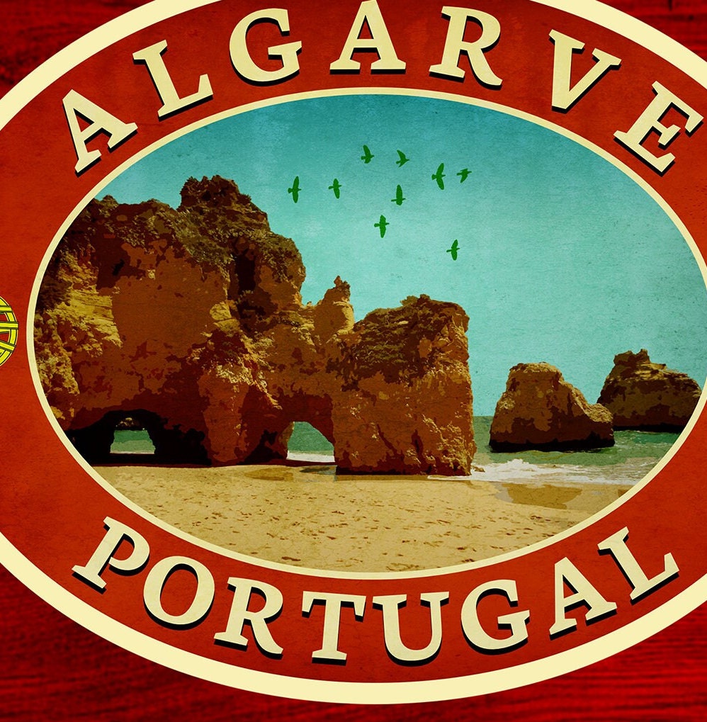 Algarve Portugal Travel Sticker: Vintage-style Suitcase Decal