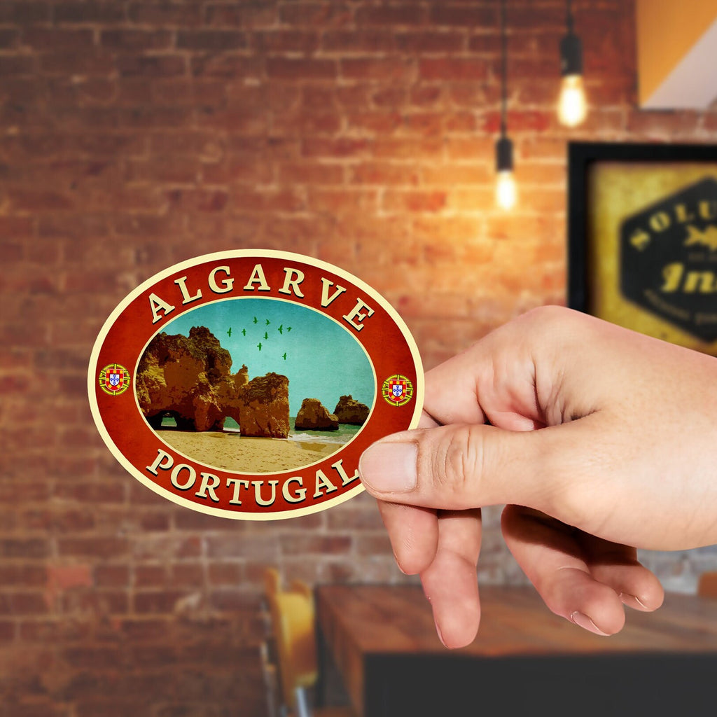 Algarve Portugal Travel Sticker: Vintage-style Suitcase Decal