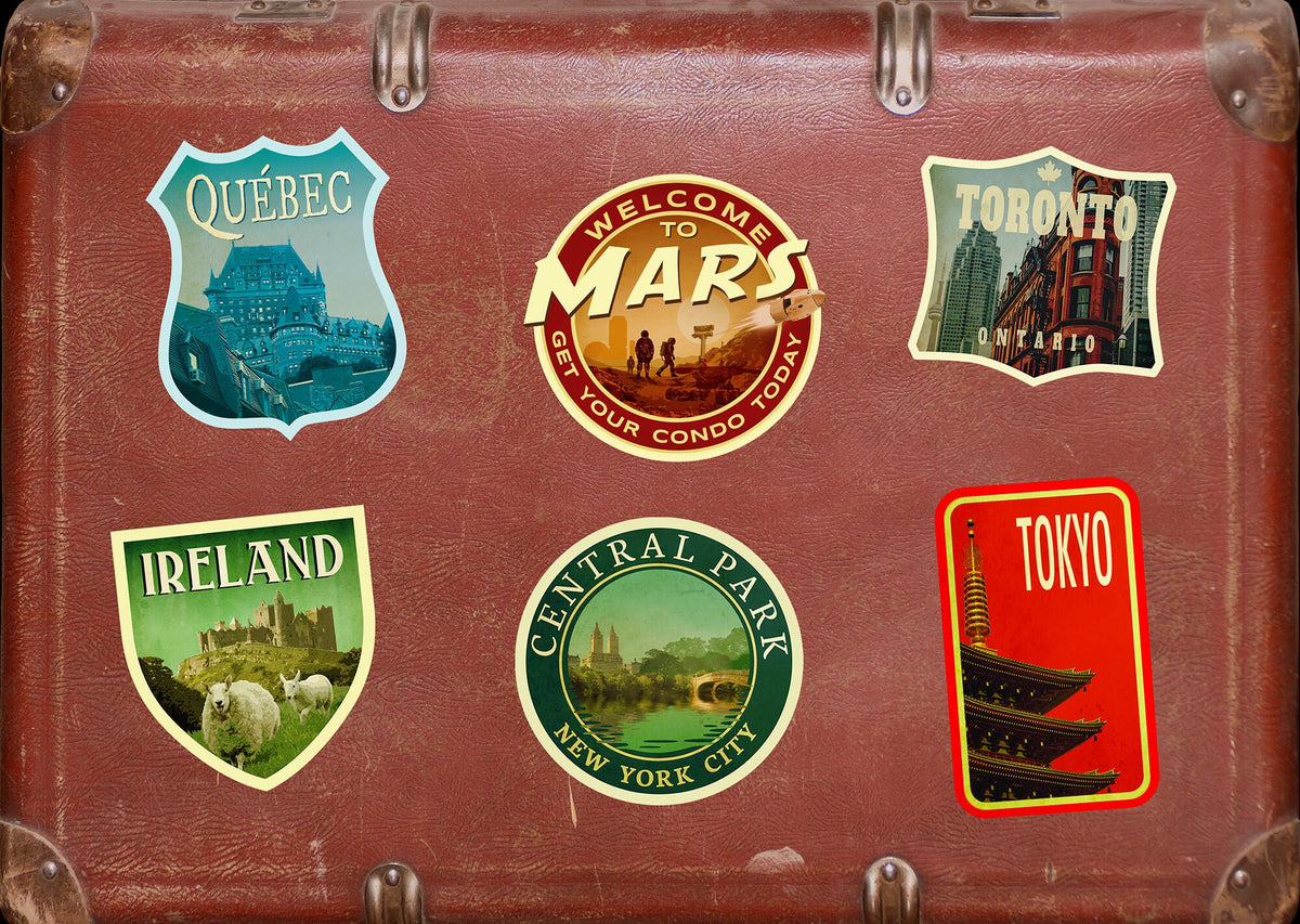 Mars travel sticker, vintage style decal for suitcase, luggage, laptop or water bottle