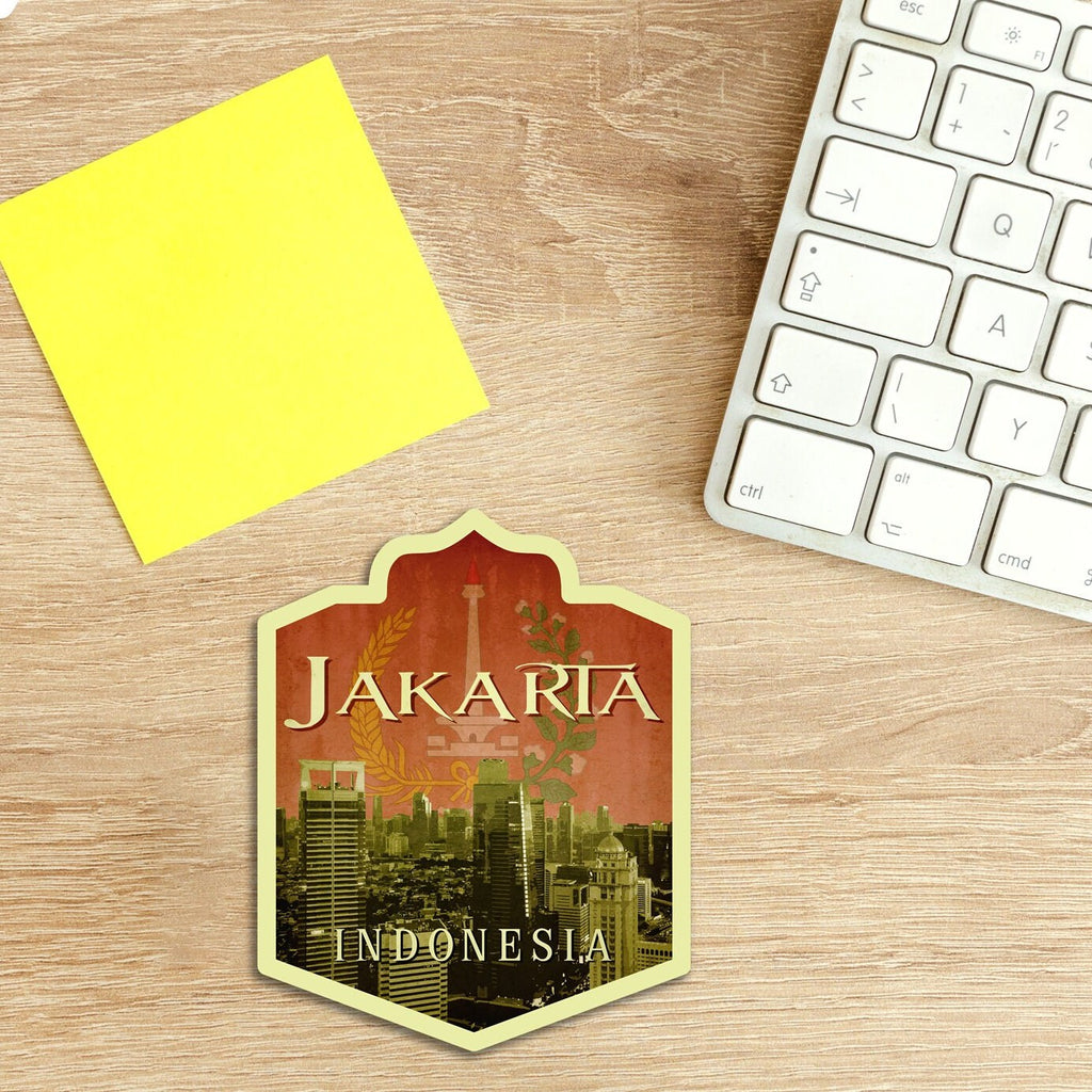 Jakarta Indonesia travel sticker, vintage style decal for suitcase, luggage, laptop or water bottle