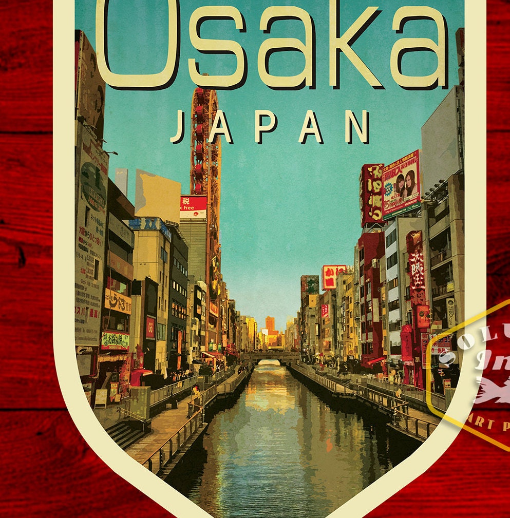 Osaka Japan travel sticker, vintage style decal for suitcase, luggage, laptop or water bottle