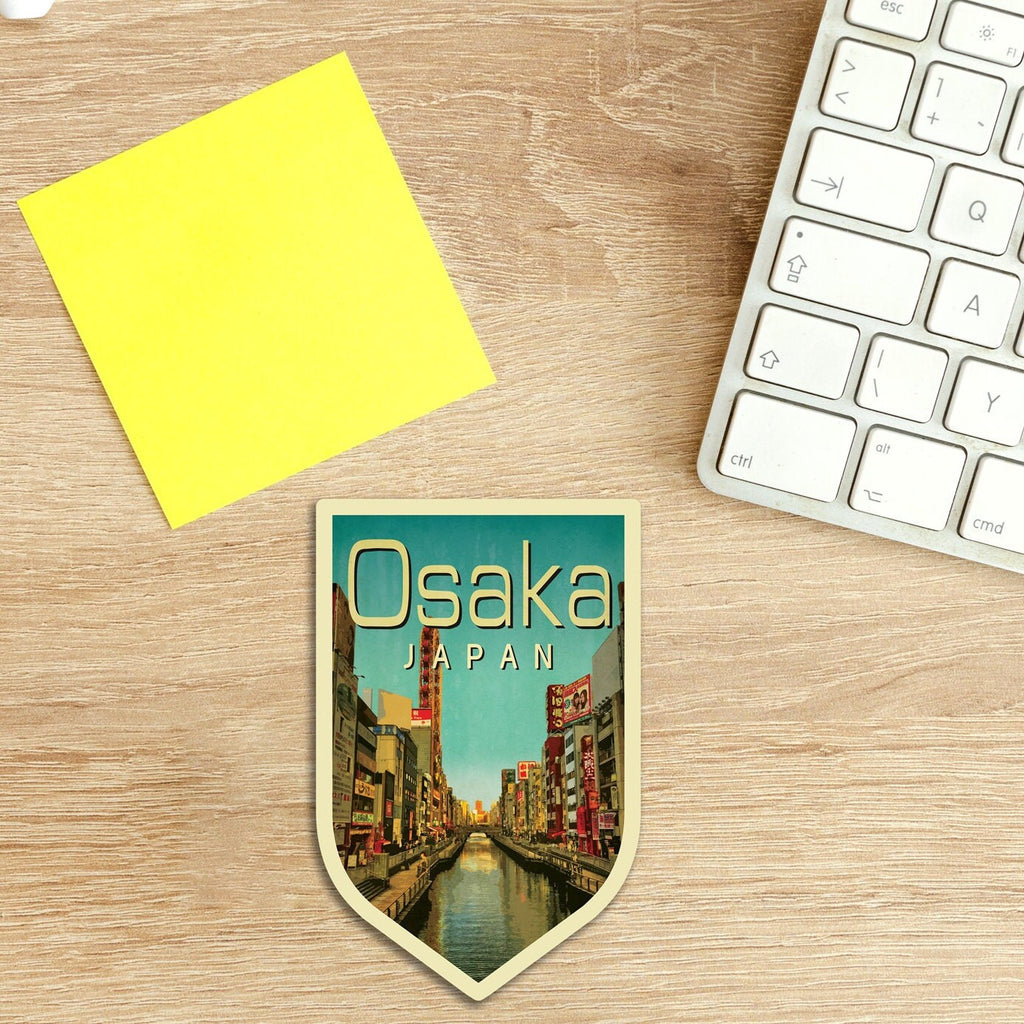 Osaka Japan travel sticker, vintage style decal for suitcase, luggage, laptop or water bottle