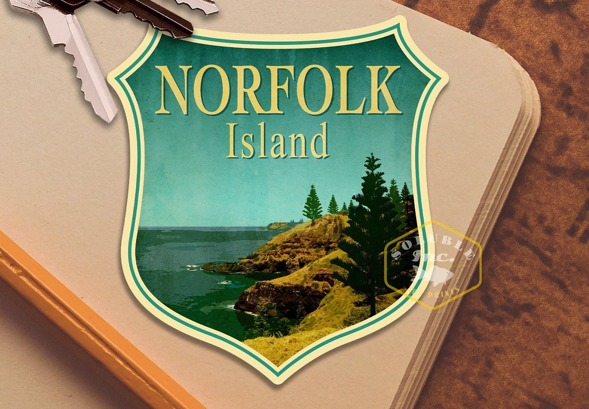 Norfolk Island travel sticker, vintage style decal for suitcase, luggage, laptop or water bottle