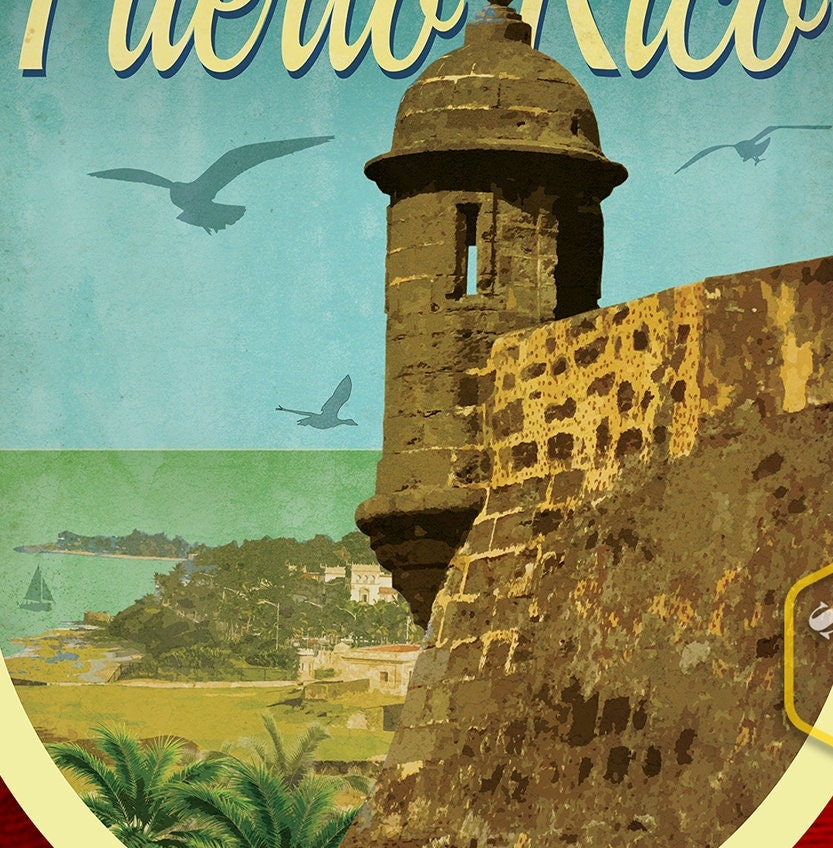 Puerto Rico Travel Sticker: Vintage Suitcase Decal