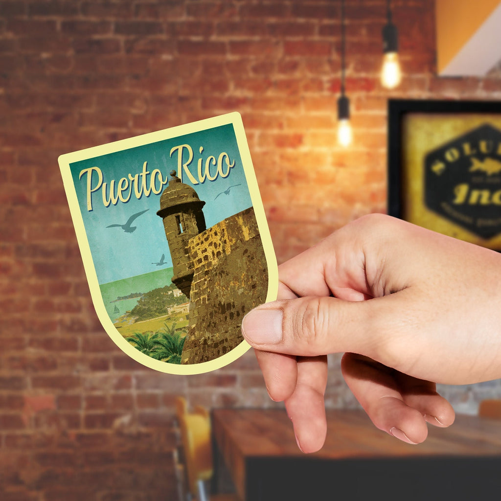 Puerto Rico Travel Sticker: Vintage Suitcase Decal