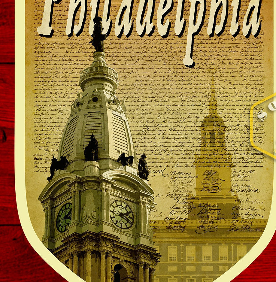 Philadelphia travel sticker, vintage style decal for suitcase, luggage, laptop or water bottle
